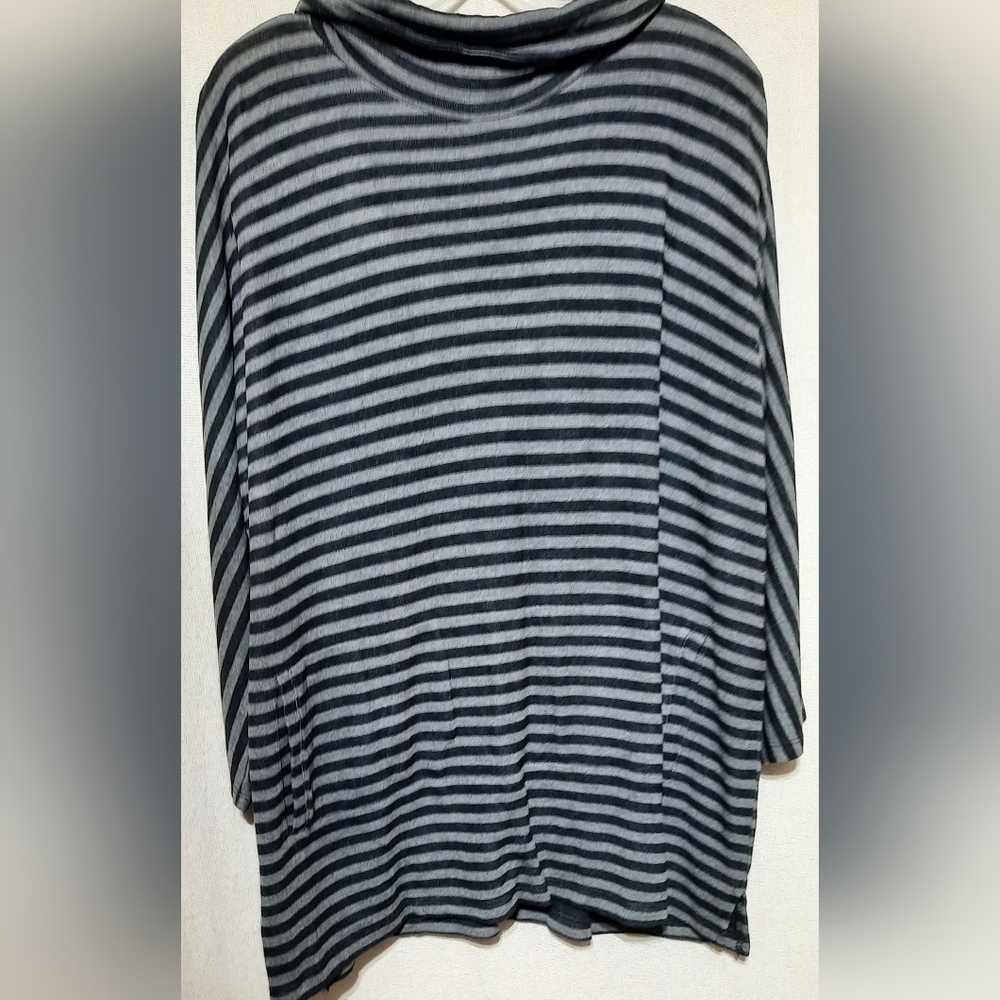 Talbots Gray & Black Stripe Pullover Cowl Neck Top Size XL EUC